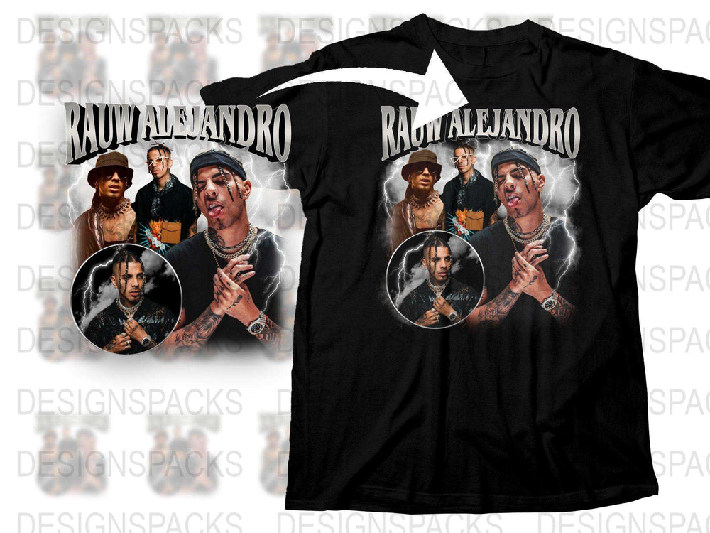Rauw Alejandro Fan T-Shirt, Graphic Tee with Multiple Images, Hip Hop Style, Black Cotton Shirt, Music Lover Gift