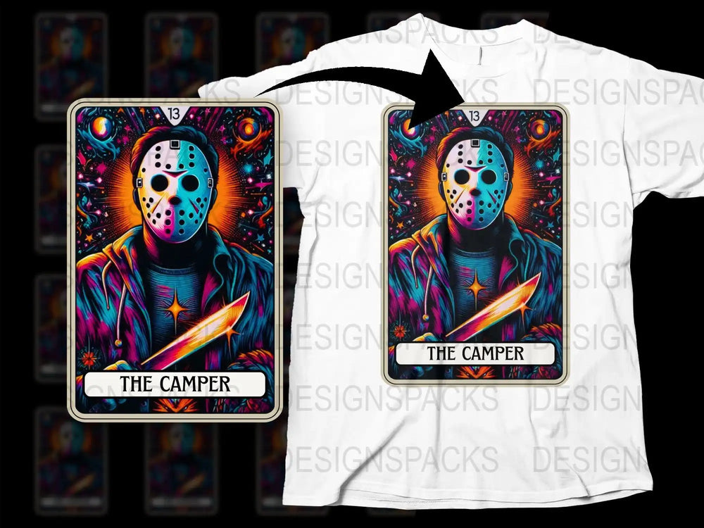 Colorful Jason Mask The Camper Graphic T-Shirt and Phone Case Set, Horror Movie Inspired Merchandise