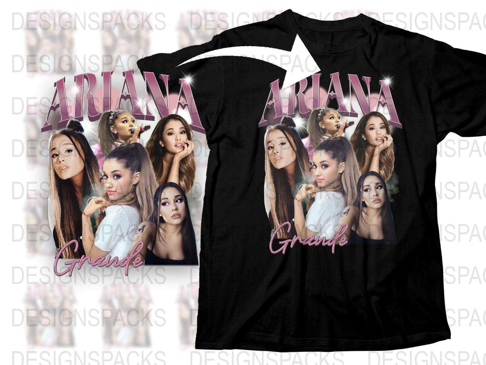 Ariana Grande Fan T-Shirt, Pop Music Star Collage Tee, Black Cotton Shirt, Gift for Music Lovers