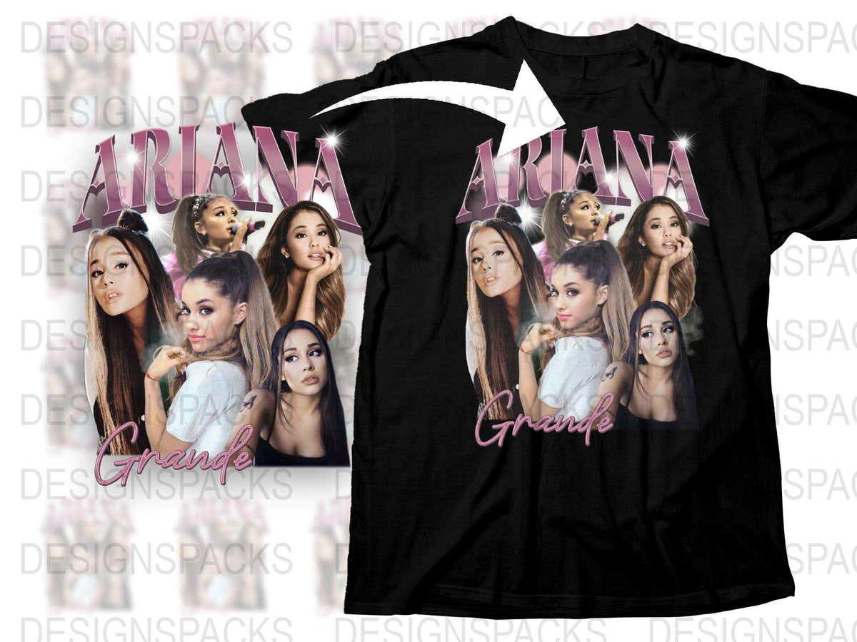 Ariana Grande Fan T-Shirt, Pop Music Star Collage Tee, Black Cotton Shirt, Gift for Music Lovers