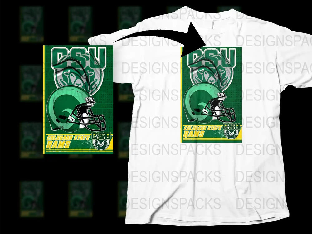 CSU Rams Football Helmet Graphic T-Shirt, Green and White Sports Fan Apparel, Unisex Casual Wear
