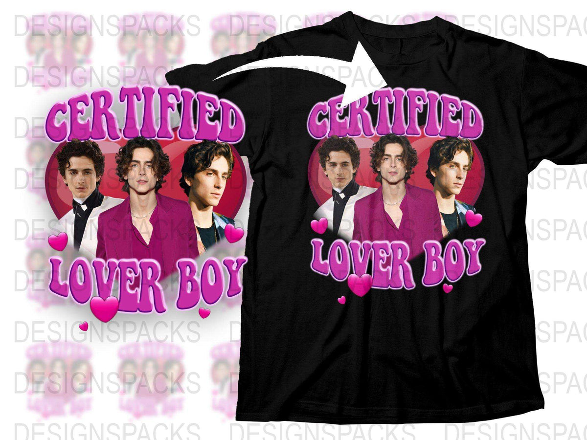 Certified Lover Boy T-Shirt, Pink Hearts, Romantic Men's Fashion, Trendy Graphic Tee, Gift Idea