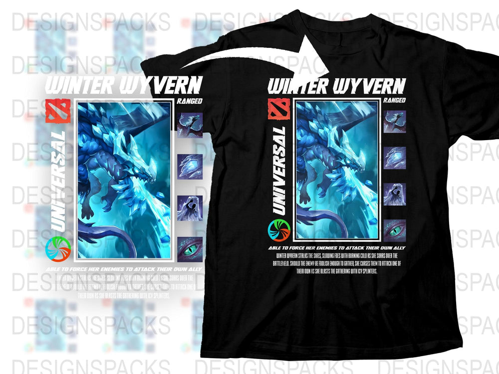 Winter Wyvern Dota 2 Inspired T-Shirt, Gaming Apparel, Fantasy Dragon Graphic Tee, Unisex Black Shirt