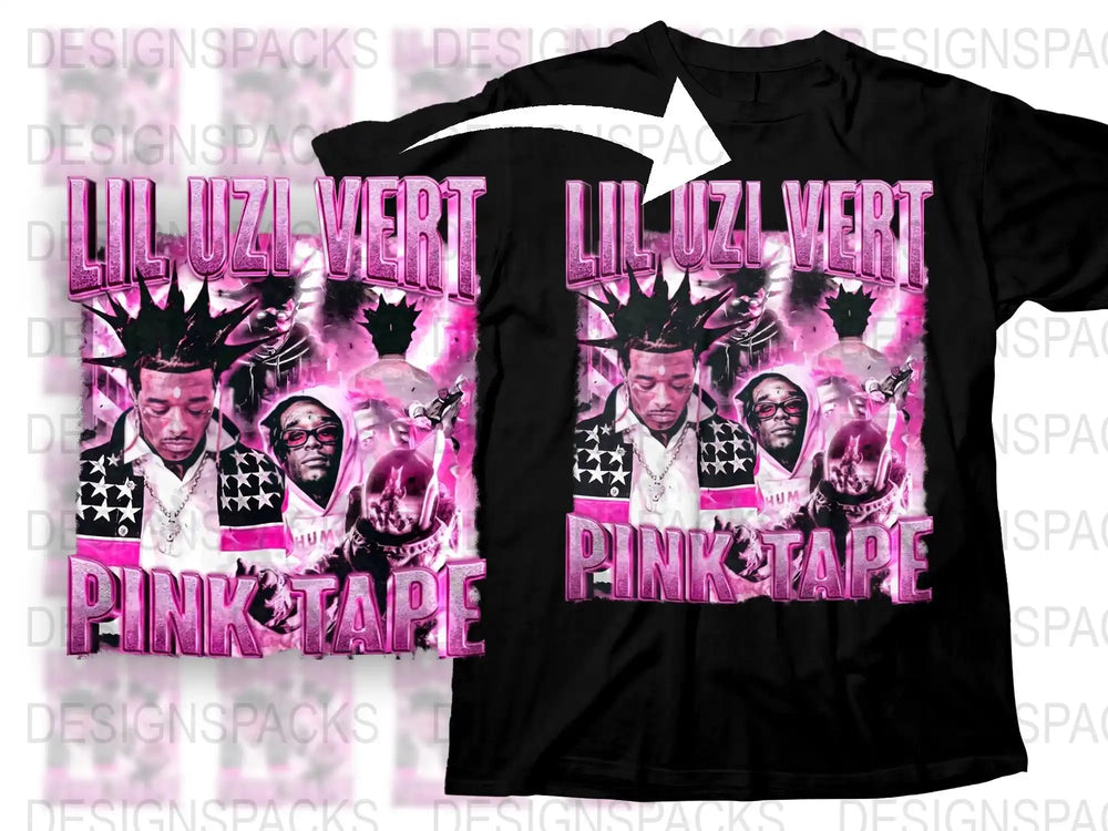 Lil Uzi Vert Pink Tape Album Art T-Shirt, Graphic Black Tee, Music Fan Merchandise, Hip Hop Style Clothing