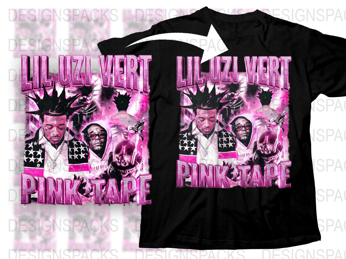 Lil Uzi Vert Pink Tape Album Art T-Shirt, Graphic Black Tee, Music Fan Merchandise, Hip Hop Style Clothing
