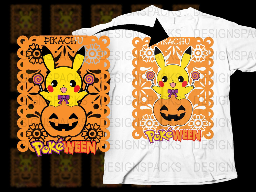 Halloween Pikachu T-Shirt, Pokeween Graphic Tee, Cute Pokemon Inspired Design, Fall Festival Apparel, Unisex Kids and Adult Sizes