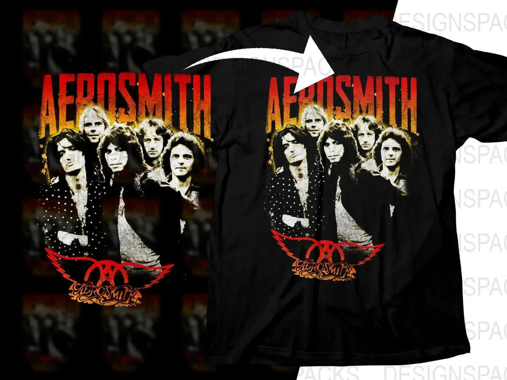 Aerosmith Band Members Vintage Concert Graphic Png Halftone Digital Download
