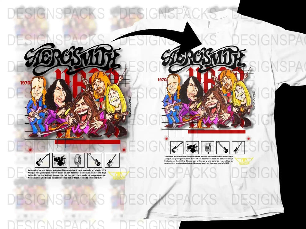 Aerosmith Rock Band 1970 Funny Caricature Png Design Digital Download