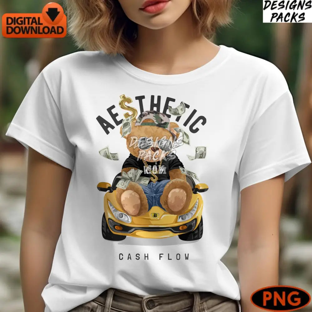 Aesthetic Bear On Scooter Digital Art Cool Teddy With Money Instant Download Modern Png File