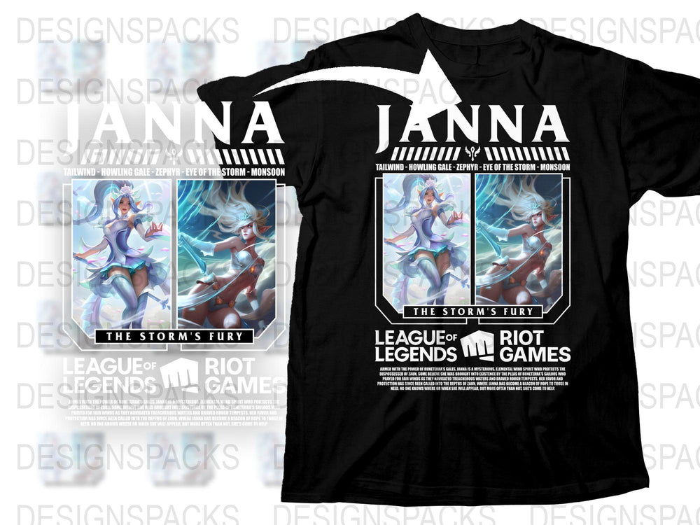 League of Legends Janna T-Shirt, Storm's Fury Graphic Tee, Gaming Apparel, Casual Geek Wear