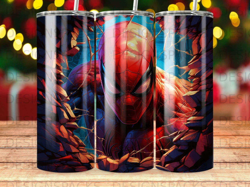 Spider-Man emerging from a cracked wall, digitally rendered.