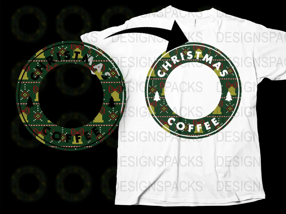 Christmas Coffee Ugly Sweater Design T-Shirt, Festive Holiday Apparel, Unisex Winter Clothing