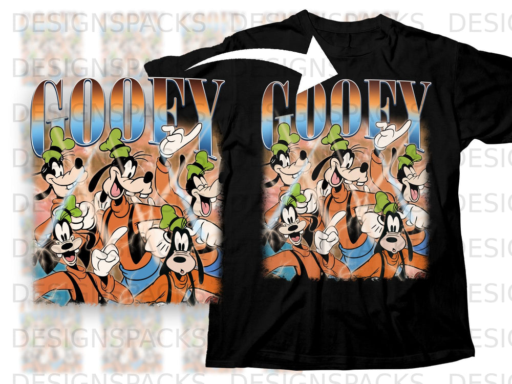 Black t-shirt featuring a collage of Goofy characters with the word "GOOFY" in large text.