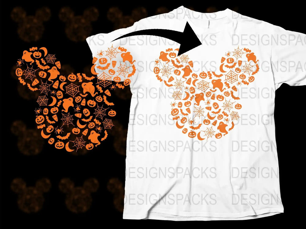 Halloween T-Shirt with Orange Pumpkin Graphics, Ghosts, Bats, Spooky Holiday Apparel for All Ages