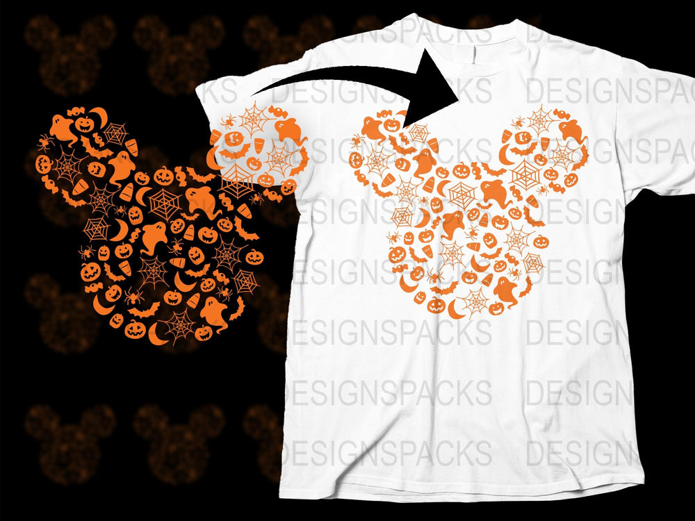 Halloween T-Shirt with Orange Pumpkin Graphics, Ghosts, Bats, Spooky Holiday Apparel for All Ages