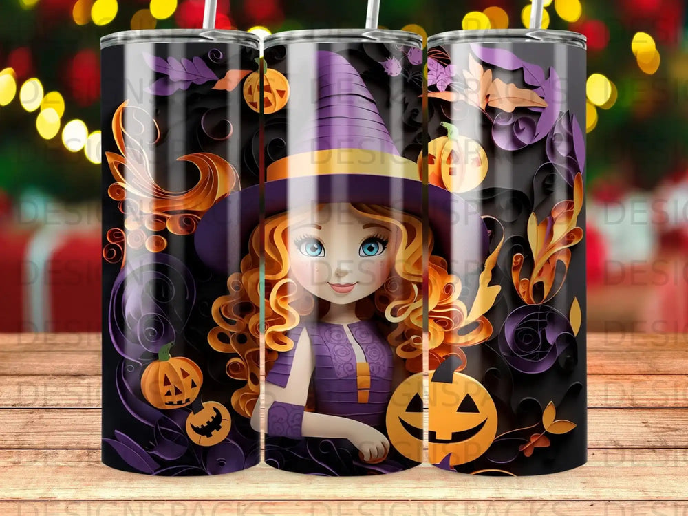 Whimsical Witch Quilling Charm Tumbler Digital Wrap Design