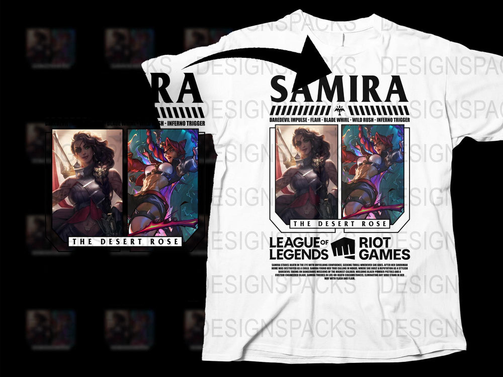 League of Legends Samira T-Shirt, Desert Rose Graphic Tee, Gaming Apparel, Unisex White Shirt