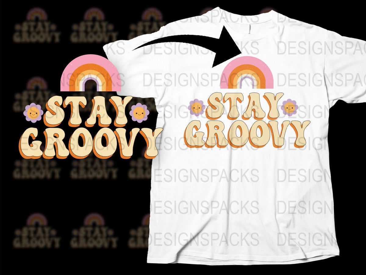 Stay Groovy Rainbow Graphic Tee, Retro Inspired Floral T-Shirt, Unisex Summer Casual Wear