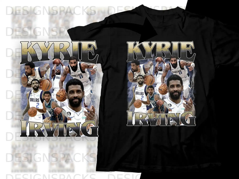 Kyrie Irving Dallas basketball player graphic t-shirt.