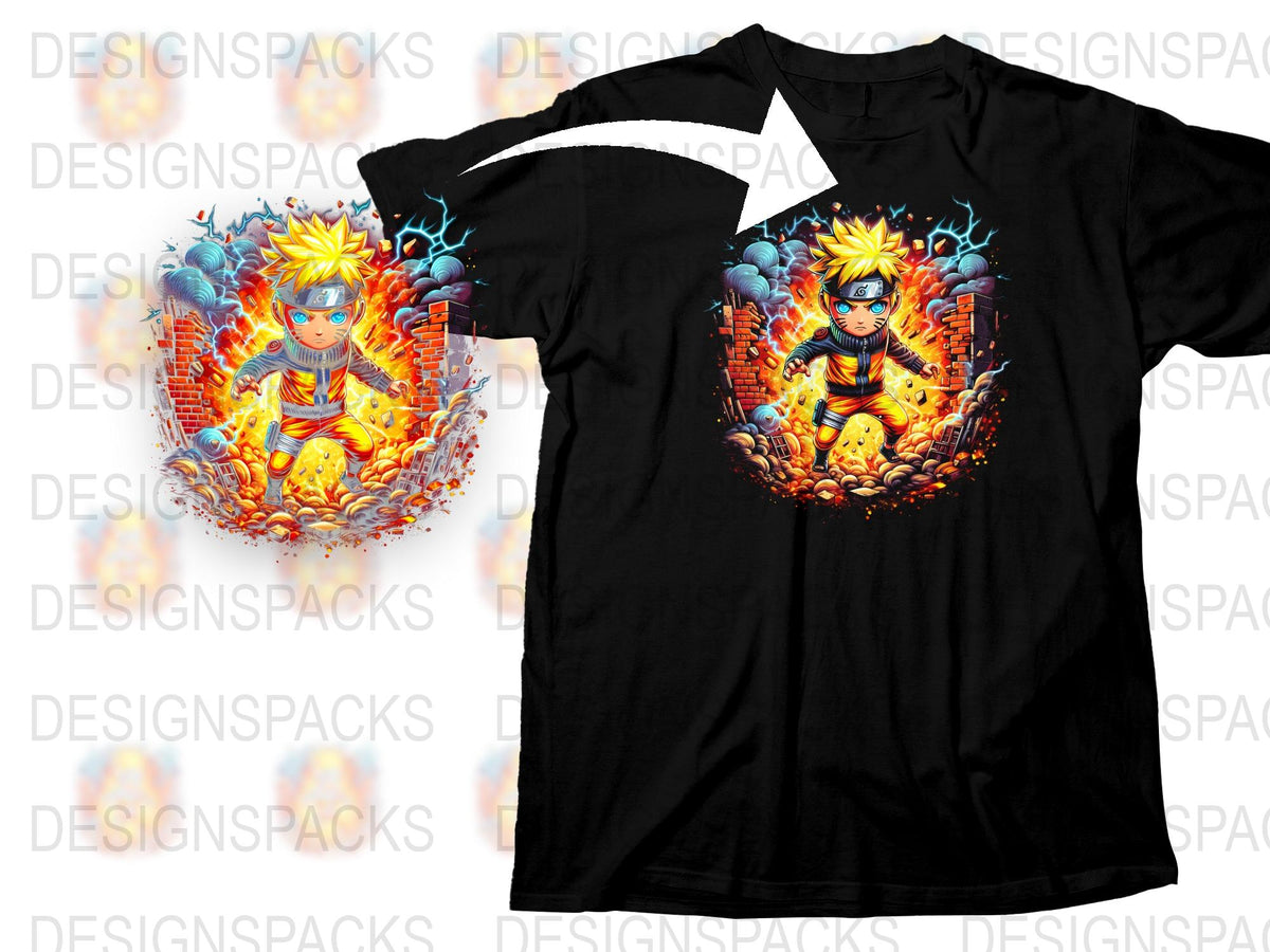 Anime Inspired Fiery Monk Graphic T-Shirt, Vibrant Print, Unisex Modern Fit Tee, Casual Streetwear, Cool Fashion Tops, Unique Design Shirt