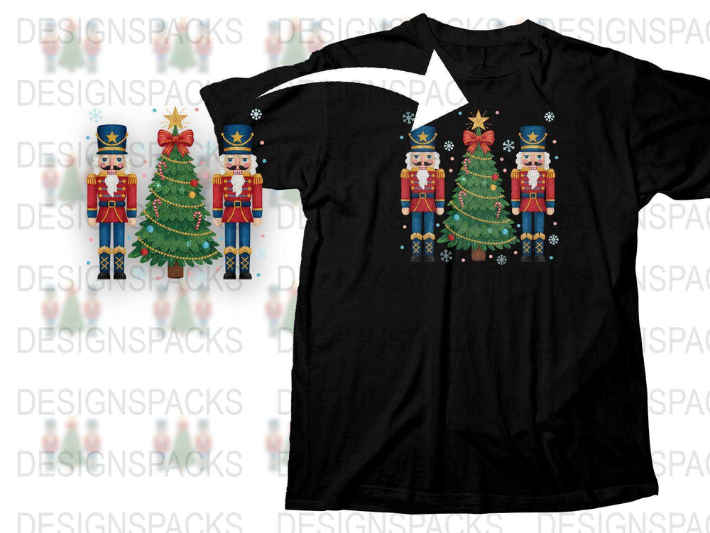 Nutcracker Christmas Tree Holiday T-Shirt, Festive Winter Apparel, Unisex Black Tee with Colorful Design