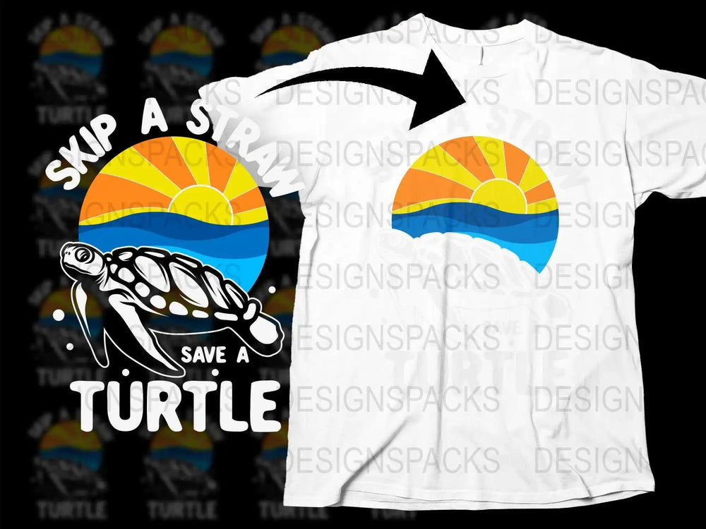 Skip a Straw Save a Turtle T-Shirt, Ocean Sunset Graphic Tee, Wildlife Conservation Shirt, Oceanic Apparel