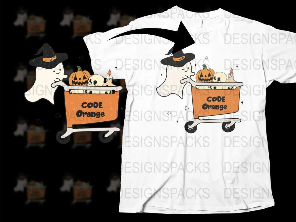 Halloween T-Shirt Code Orange Pumpkin Cart Funny Graphic Tee Unisex Adult Clothing Fall Festival Apparel