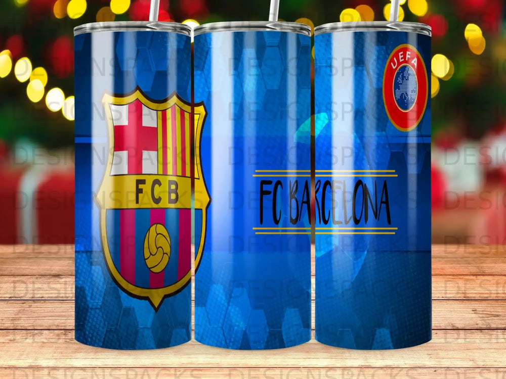 Two FC Barcelona tumblers with team crest and "FC Barcelona" text.