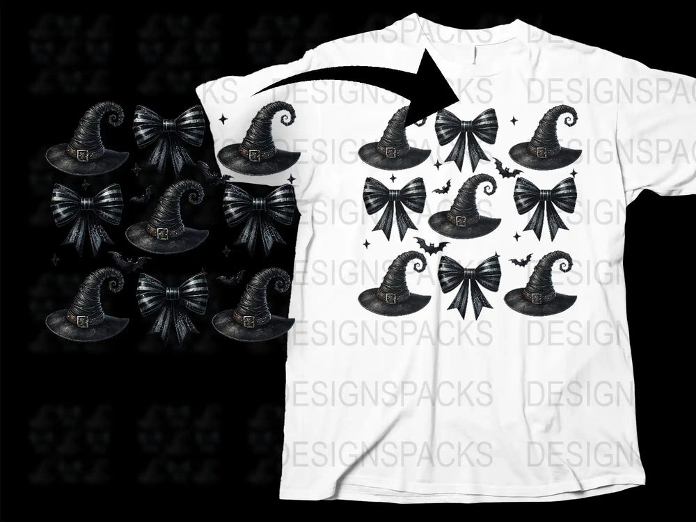 Witch Hat and Broom Black Cat Gothic T-Shirt, Spooky Halloween Graphic Tee, Unique Witchcraft Design Shirt for Adults