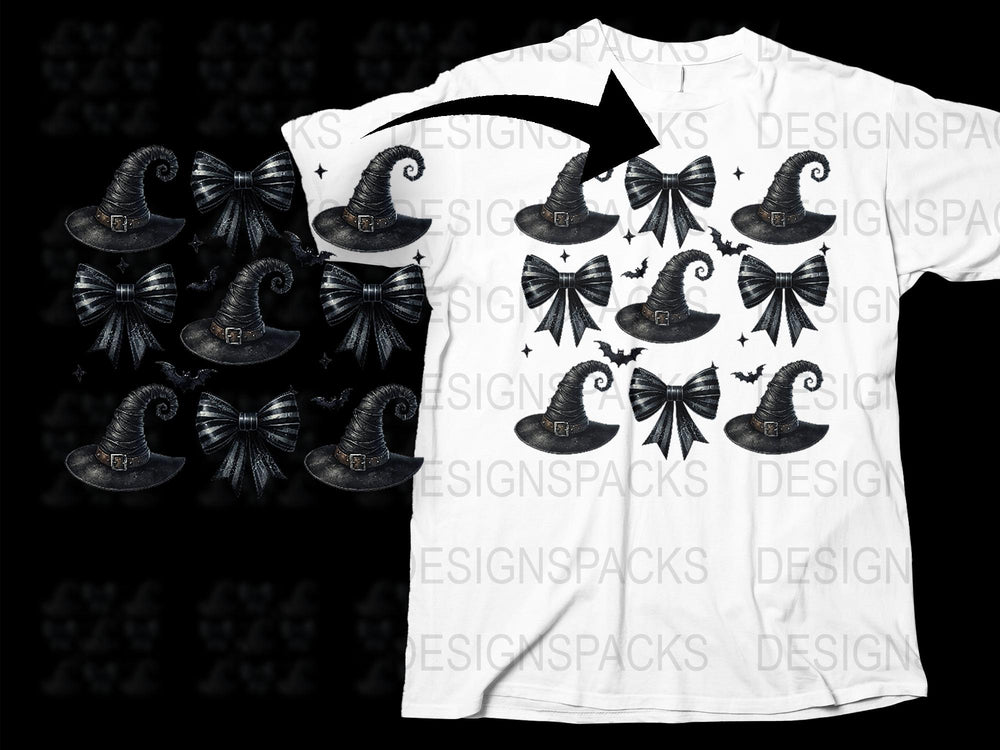 Witch Hat and Broom Black Cat Gothic T-Shirt, Spooky Halloween Graphic Tee, Unique Witchcraft Design Shirt for Adults