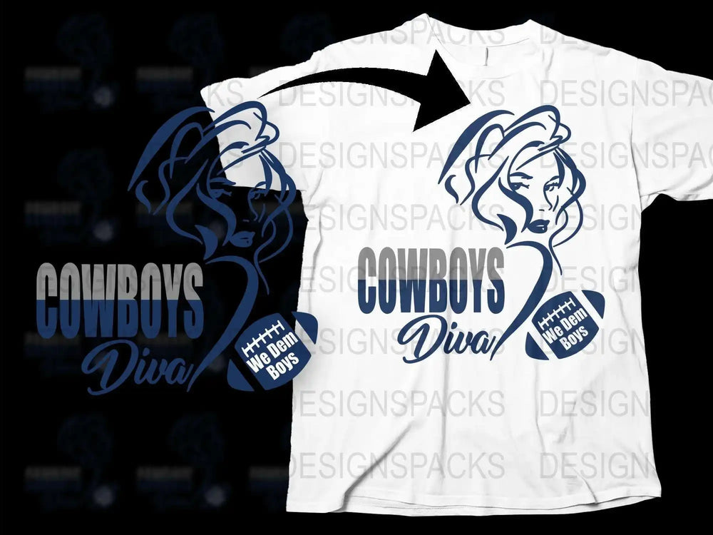 Cowboys Diva T-Shirt, Western Style Tee, Women's Fashion, Gift for Her, Graphic Shirt with Blue Design