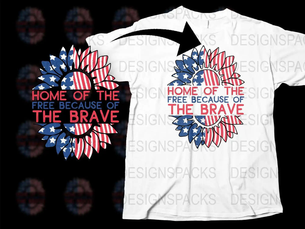 Patriotic T-Shirt Home of The Free Because of The Brave USA Flag Design
