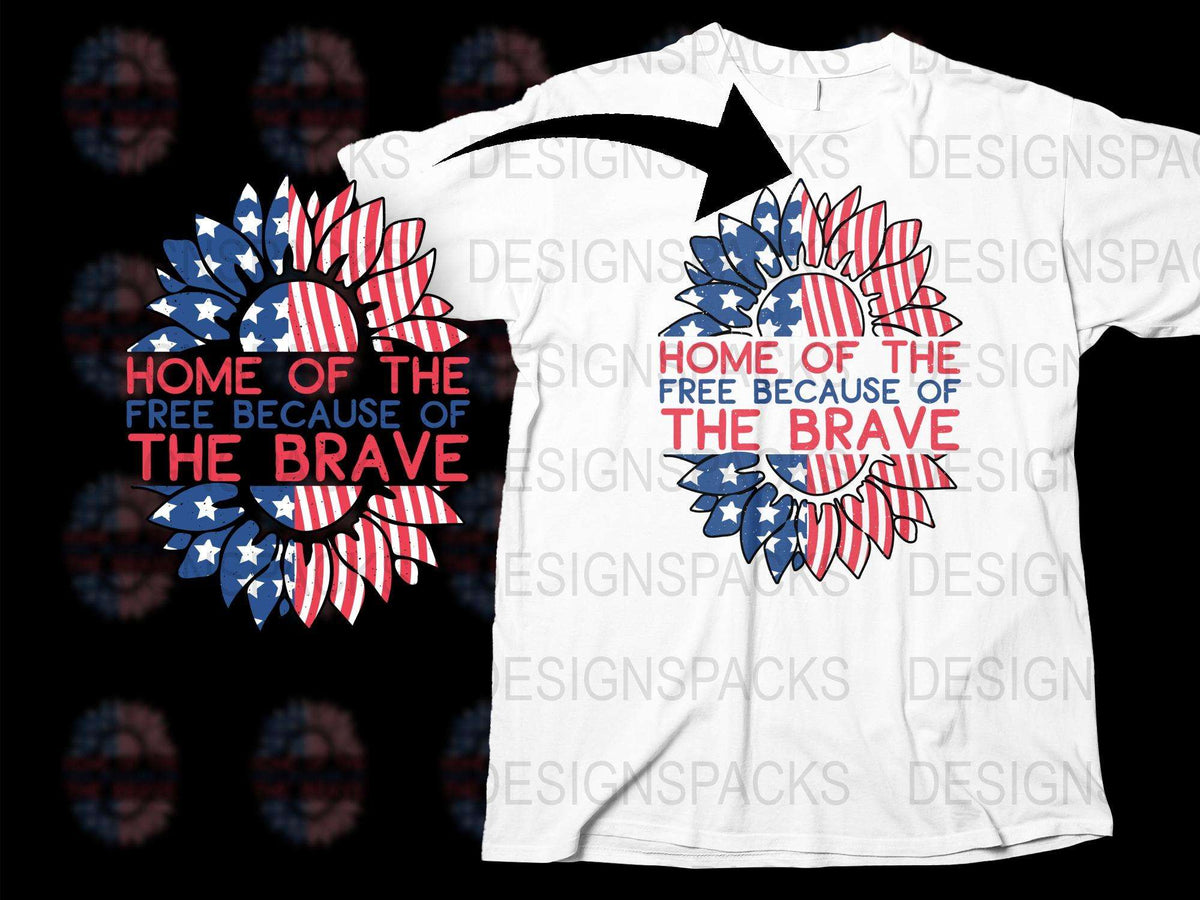 Patriotic T-Shirt Home of The Free Because of The Brave USA Flag Design