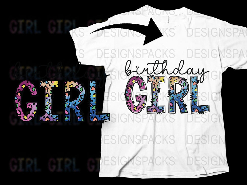 Colorful Birthday Girl T-Shirt, Floral Pattern, Cute Party Outfit for Girls, Customizable Top
