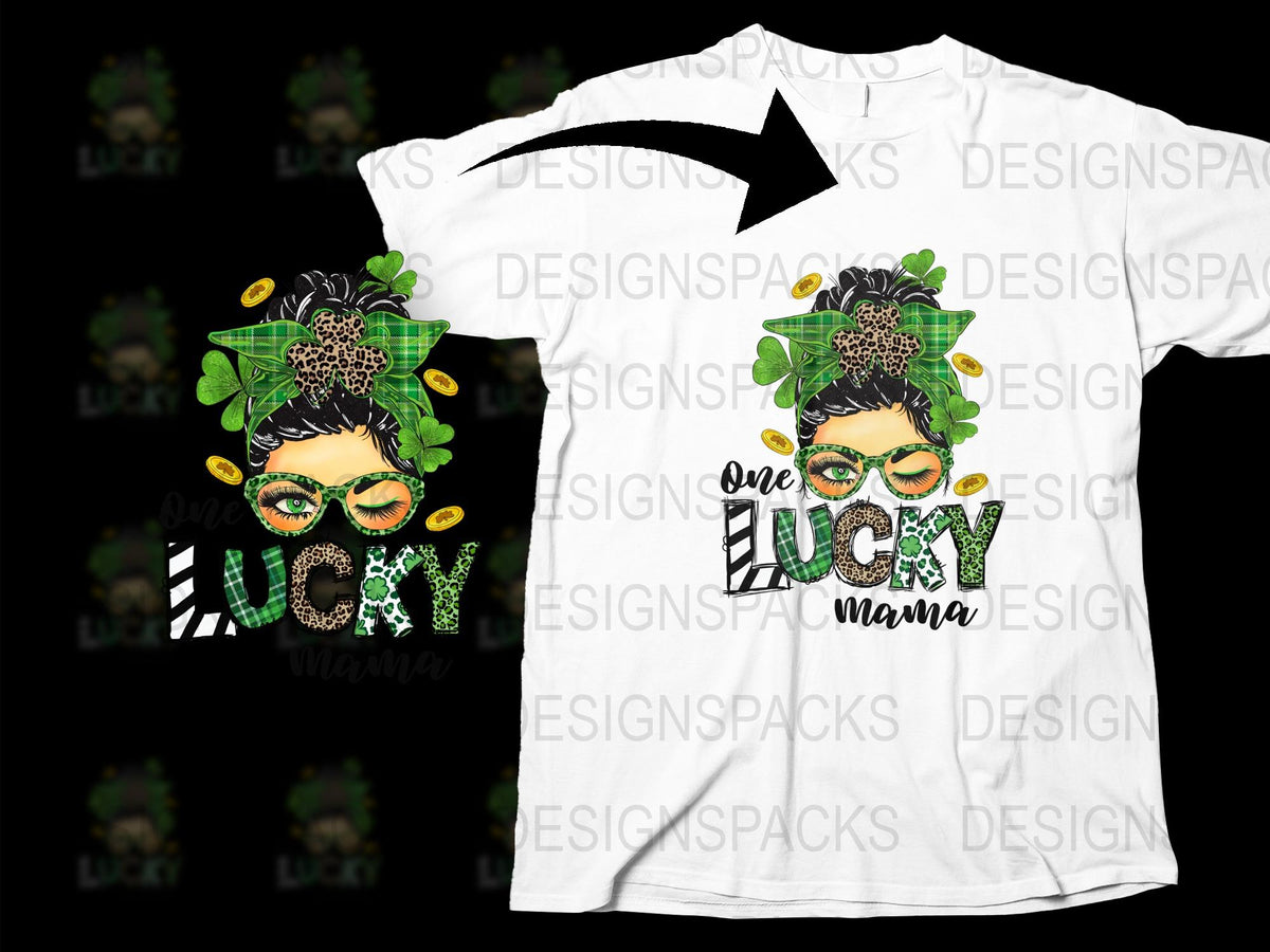 Lucky Mama St. Patrick's Day T-Shirt, Green Glitter Leaf Clover, Funny Women's Tee, Irish Festival Outfit, Spring Casual Wear