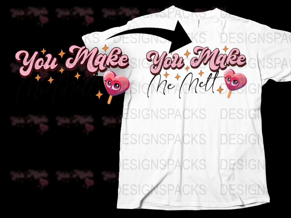 Romantic Graphic T-Shirt 'You Make Me Melt' Heart Eyes Emoji, Cute Love Tee for Couples, Valentine's Day Gift Idea