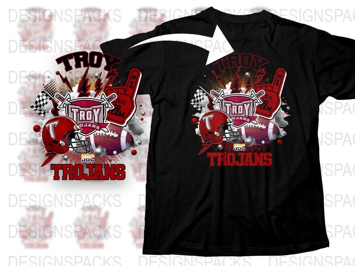 Troy Trojans Football T-Shirt, High School Team Graphics, Sports Fan Apparel, Youth and Adult Sizes Available