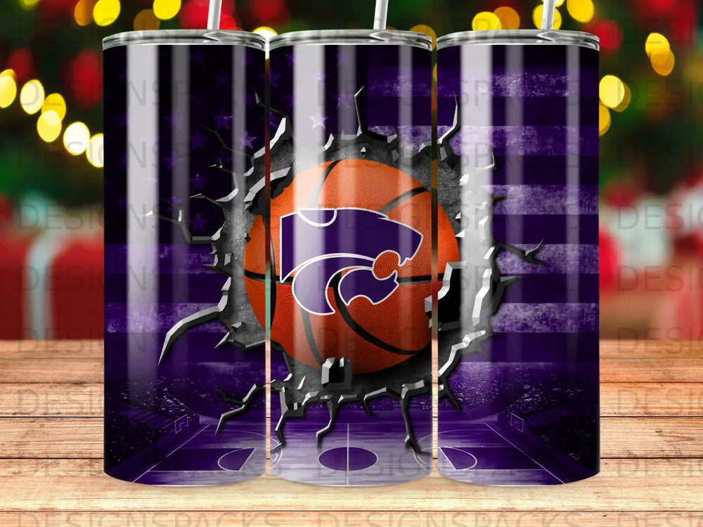 K-State Wildcats basketball logo with American flag and stadium background.