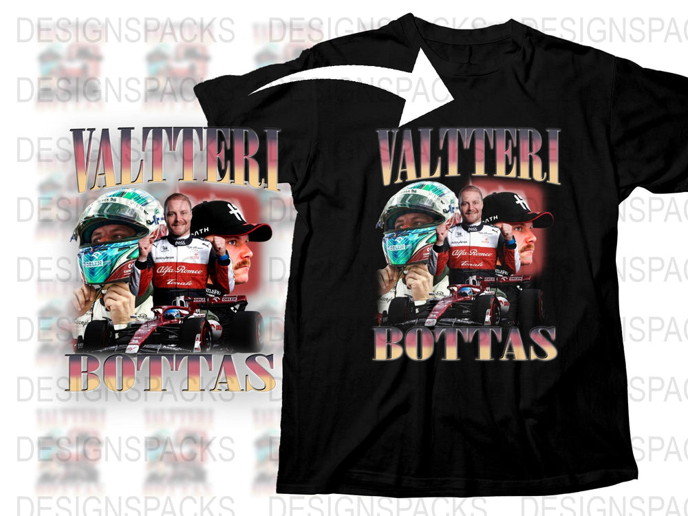 Valtteri Bottas F1 Racing Graphic T-Shirt, Fan Merchandise, Motorsport Apparel, Unisex Tee, Black Cotton Shirt, Gift for Racing Fans