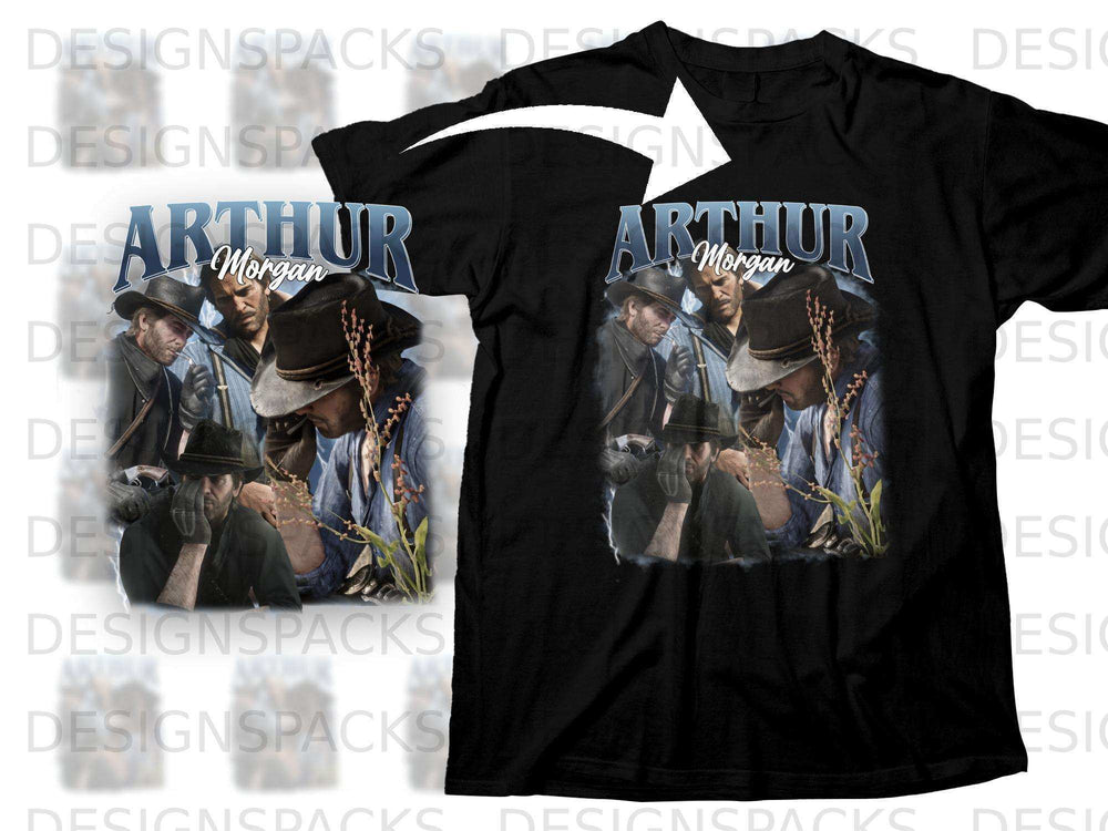 Black t-shirt with "Arthur Morgan" and a portrait of a man in a hat.