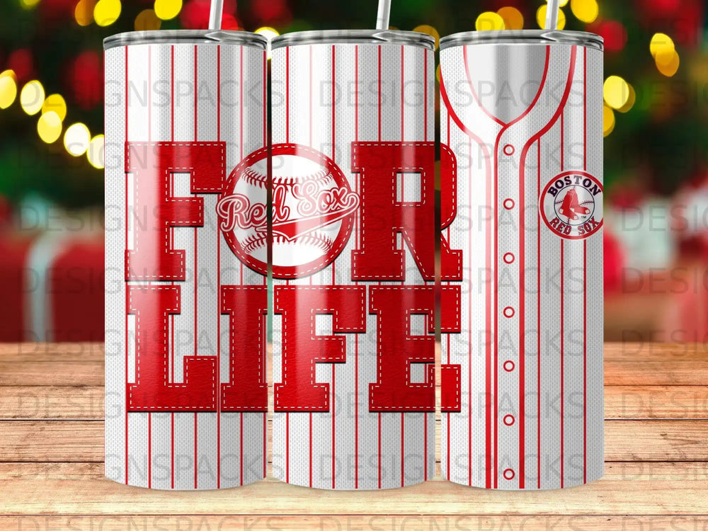 Red Sox "FOR LIFE" tumbler with Boston Red Sox logo.