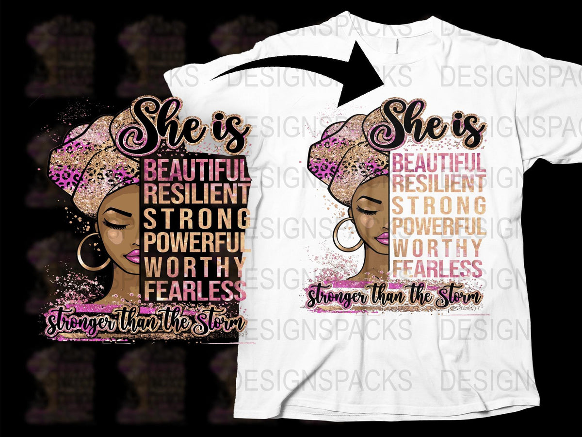 Beautiful Strong Resilient Woman T-Shirt, Afro Woman, Inspirational Quote Tee, Feminist Shirt, Graphic Women's Clothing, Empowerment Top
