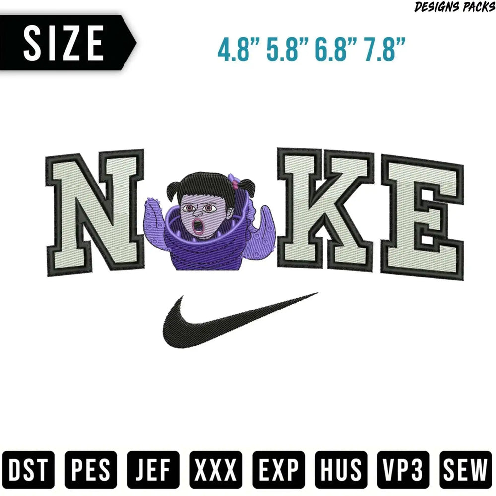 Nike logo with cartoon character head replacing the "i".