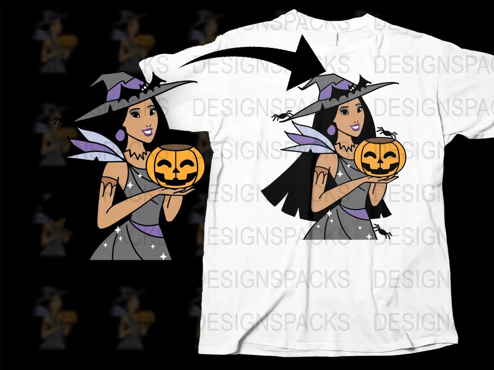 Halloween Witch T-Shirt, Cute Witch with Pumpkin Graphic, Spooky Casual Wear for All Ages