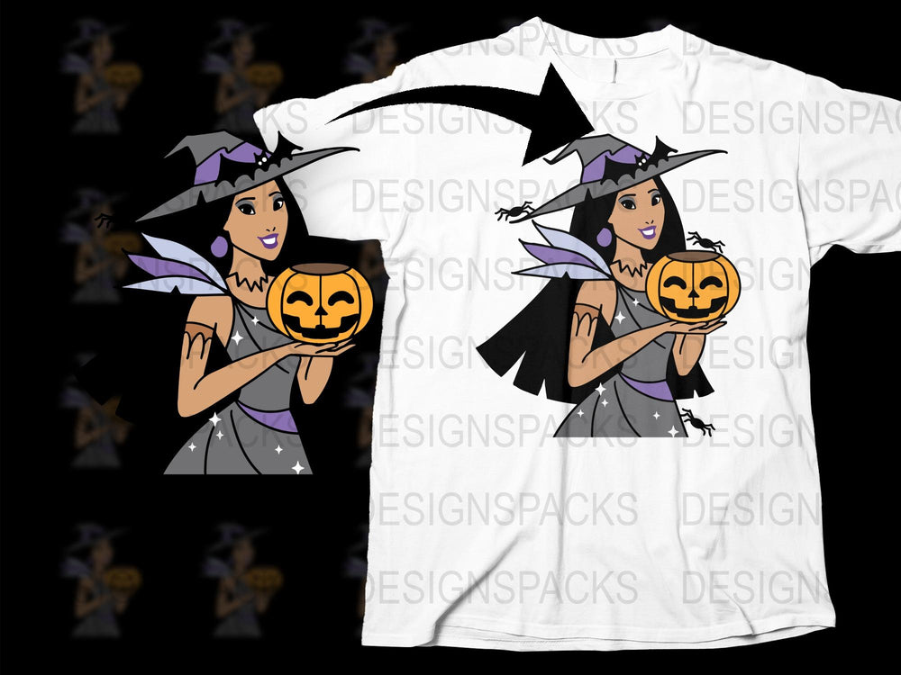 Halloween Witch T-Shirt, Cute Witch with Pumpkin Graphic, Spooky Casual Wear for All Ages