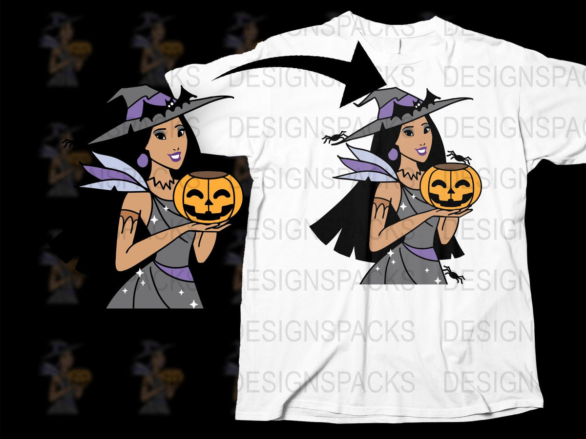 Halloween Witch T-Shirt, Cute Witch with Pumpkin Graphic, Spooky Casual Wear for All Ages