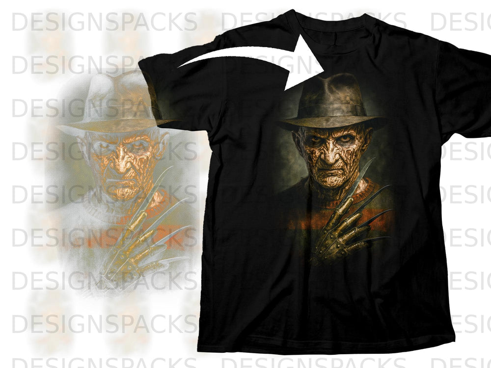 Black t-shirt featuring a detailed Freddy Krueger graphic with clawed glove.