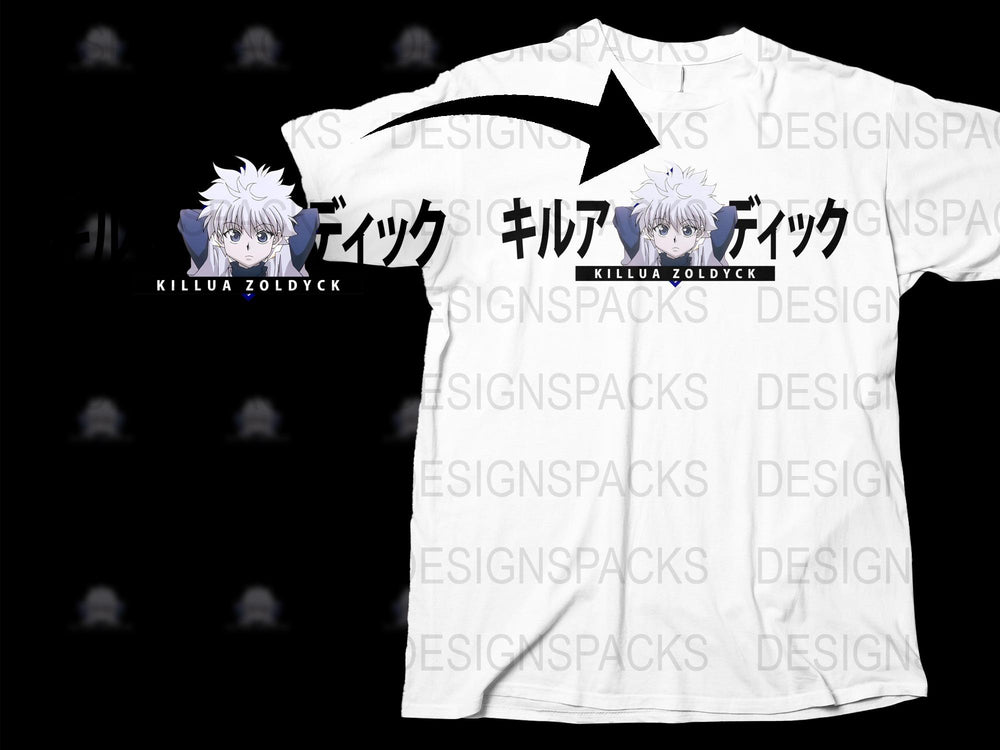 Killua Zoldyck Anime T-Shirt, Hunter x Hunter Inspired Tee, Unisex Graphic Shirt, Manga Character Top, Japanese Text Design