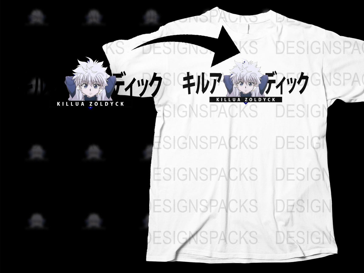 Killua Zoldyck Anime T-Shirt, Hunter x Hunter Inspired Tee, Unisex Graphic Shirt, Manga Character Top, Japanese Text Design