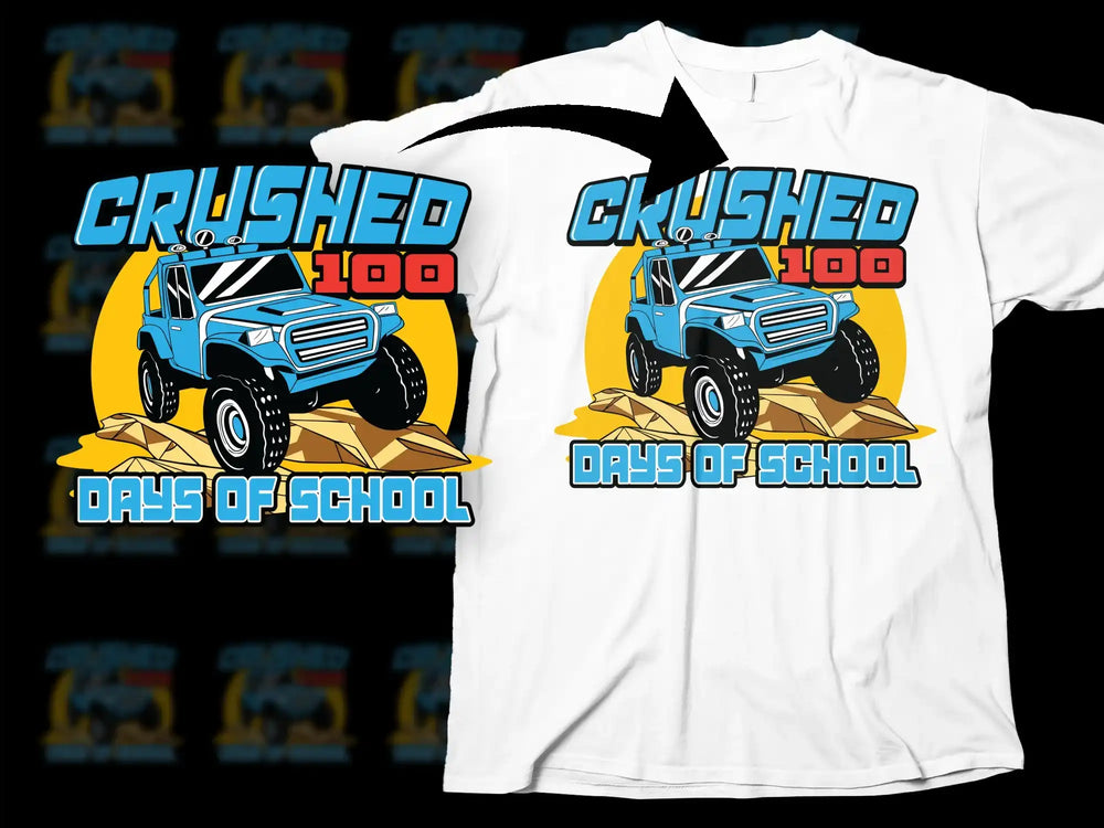 Boys Monster Truck T-Shirt, Crushed 100 Days of School Tee, Kids Celebration Shirt, Colorful Graphic Print, Fun School Event Apparel